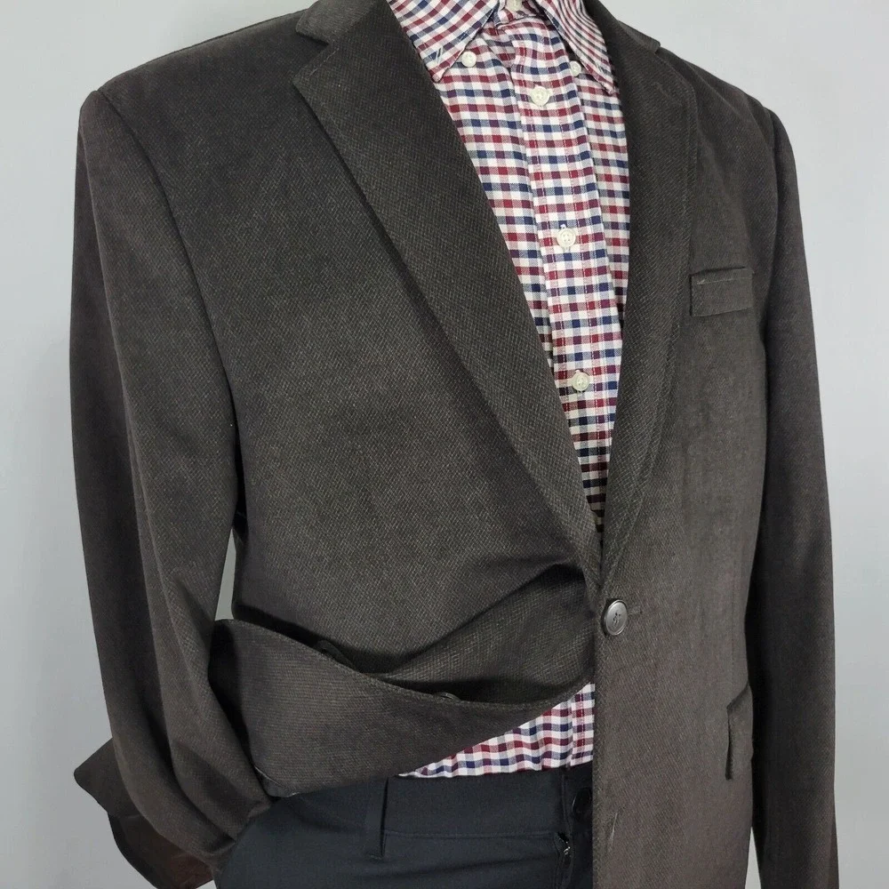 Pronto‎ Uomo Men's Sport Coat Blazer Two Button Brown Sued Polyester Size XXL